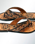 Hand-Tooled Leather Sandal With Hand-Painted Intricately Carved Details And Western Motifs