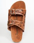 American Darling ADFTE103A Hand tooled carved genuine leather sandal footwear flip flop