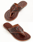 American Darling ADFTE104B Hand tooled carved genuine leather sandal footwear flip flop