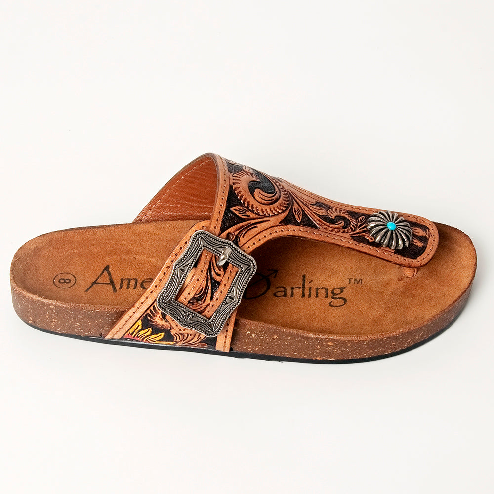 American Darling ADFTE105 Hand tooled carved genuine leather sandal footwear flip flop