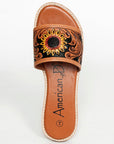 American Darling ADFTE106A Hand tooled carved genuine leather sandal footwear flip flop