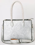 American Darling Tote Hand Tooled Genuine Leather Western Women Bag Handbag Purse | White | Western Tote Bag | Travel Tote Bags