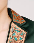 ADBZ024 Genuine leather Hand tooled hand carved Women Blazer dress jacket ladies Girl