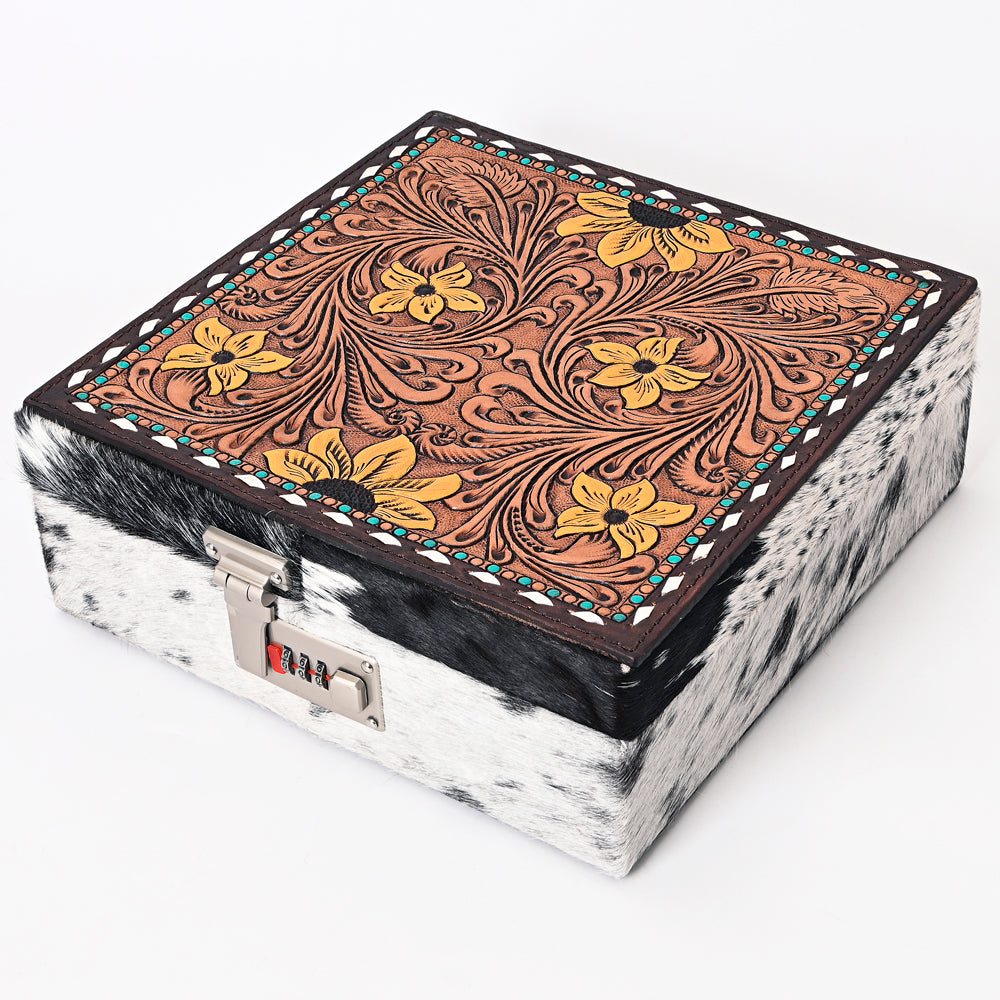American Darling Jewelry Case Hand Tooled Hair-On Genuine Leather Women Bag Western Handbag Purse