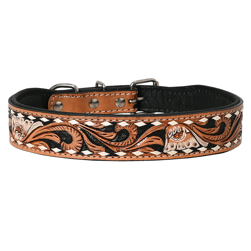 HILASON Western Genuine Leather Heavy Duty Dog Collar Floral Tooled