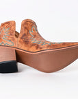 American Darling Women’s Western Ankle Boots Handcrafted Tan Leather Booties with Turquoise Stitching & Side Cutouts