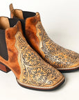 American Darling Floral Hand Curved Genuine Western Leather Riding Ankle Boot