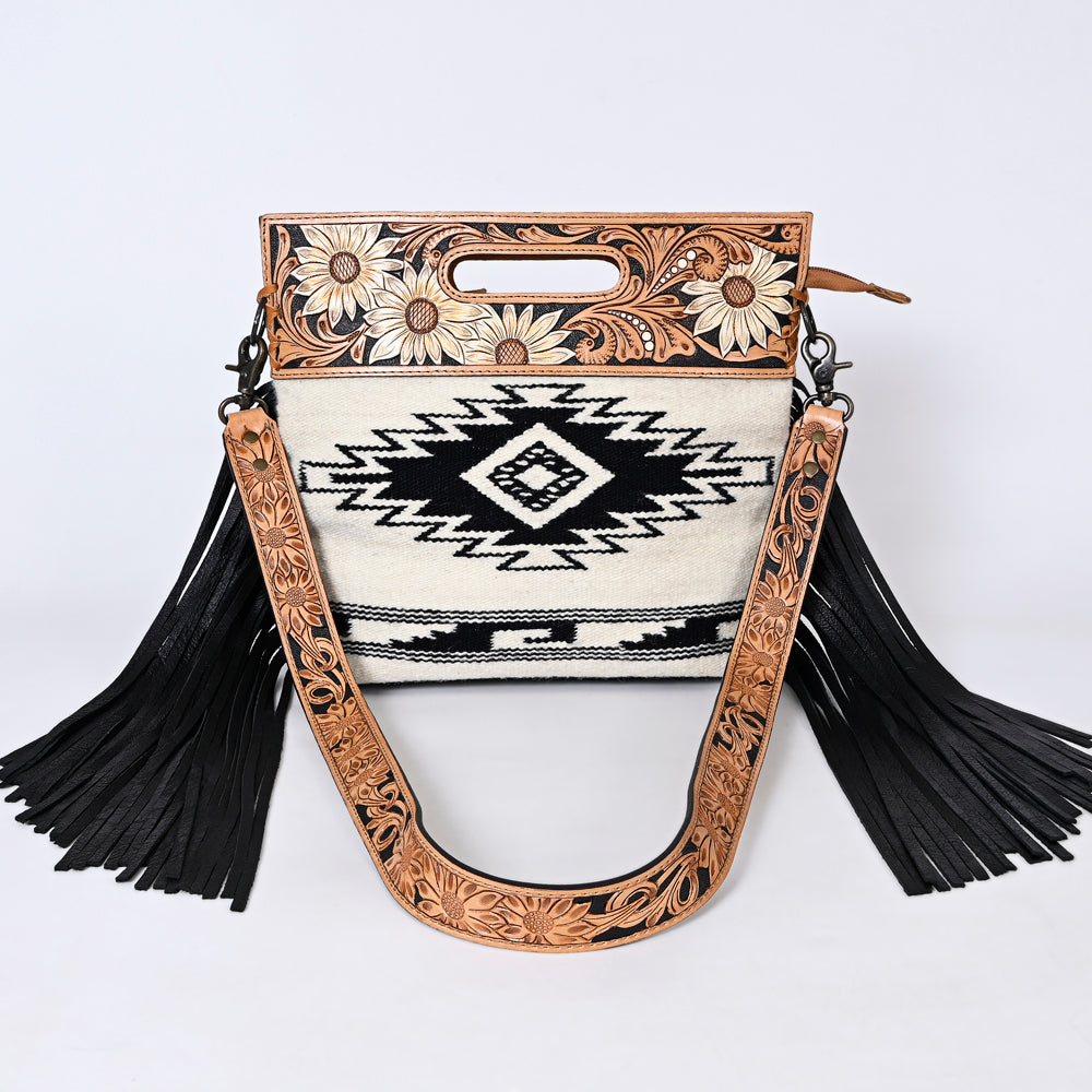 Hand Tooled Saddle Blanket Leather Western Clutch For Women