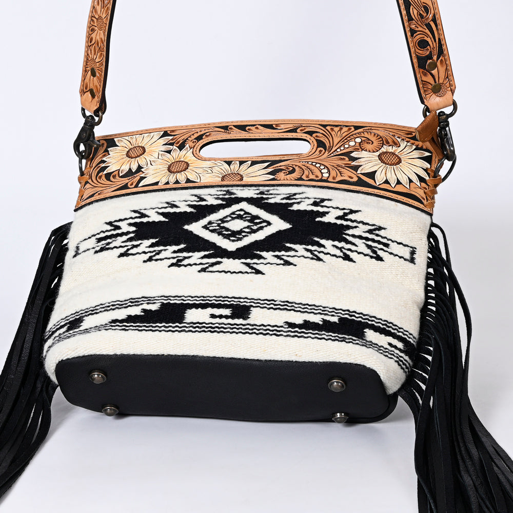 Hand Tooled Saddle Blanket Leather Western Clutch For Women