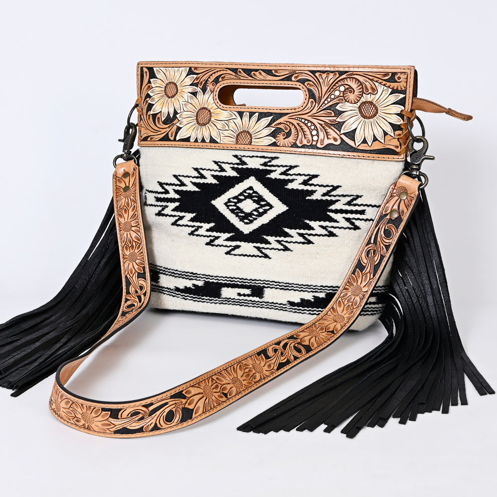 Hand Tooled Saddle Blanket Leather Western Clutch For Women