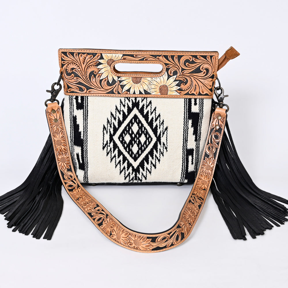 Hand Tooled Saddle Blanket Leather Western Clutch For Women