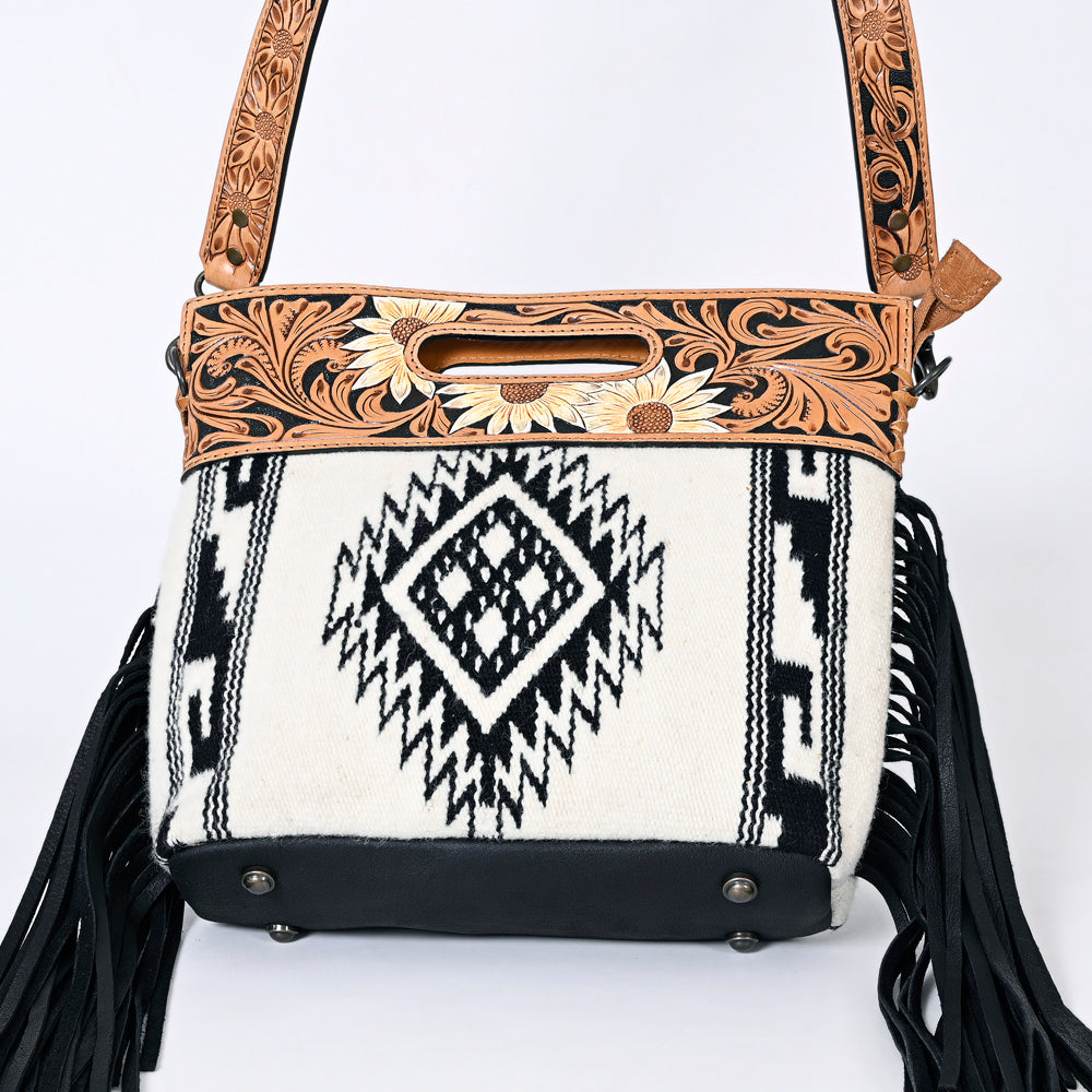 Hand Tooled Saddle Blanket Leather Western Clutch For Women