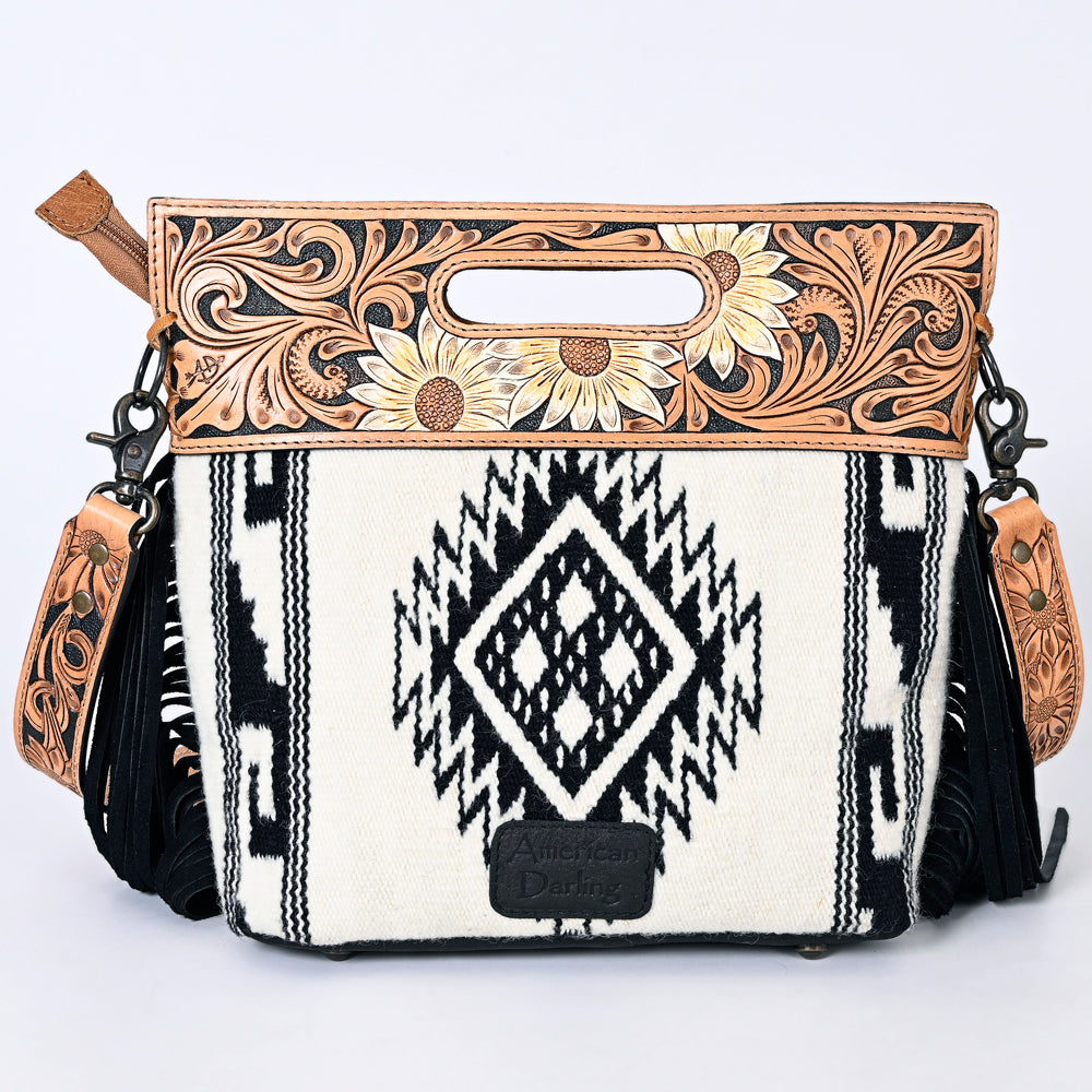 Hand Tooled Saddle Blanket Leather Western Clutch For Women