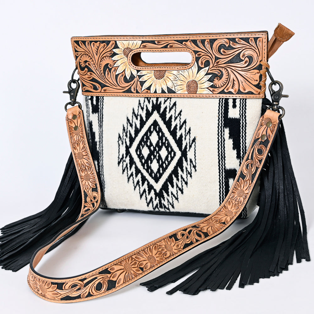 Hand Tooled Saddle Blanket Leather Western Clutch For Women