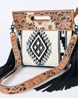Hand Tooled Saddle Blanket Leather Western Clutch For Women