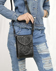 American Darling Cell Phone Holder Hand Tooled Genuine Leather Women Bag Western Handbag
