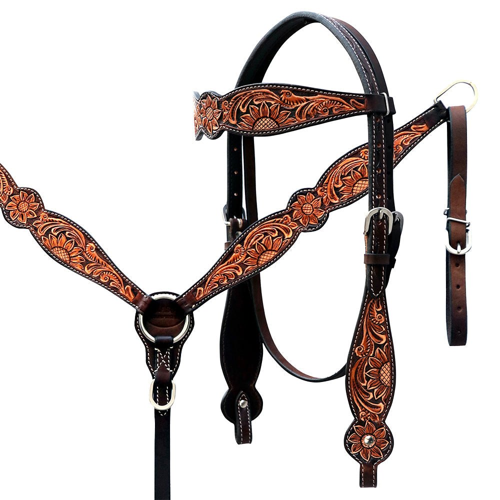 Hand-Carved Leather Western Headstall And Breast Collar Set For Training And Showing