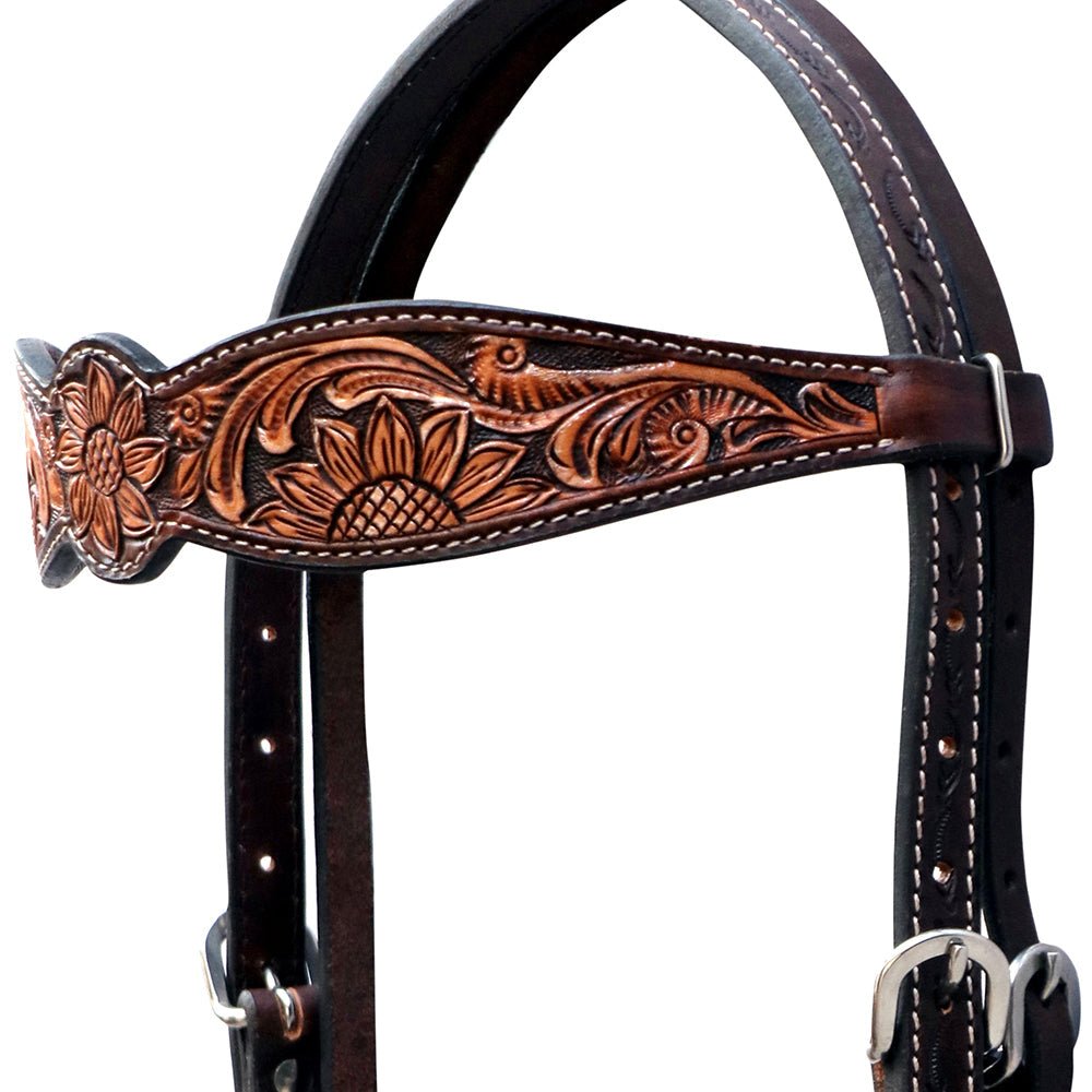 Hand-Carved Leather Western Headstall And Breast Collar Set For Training And Showing