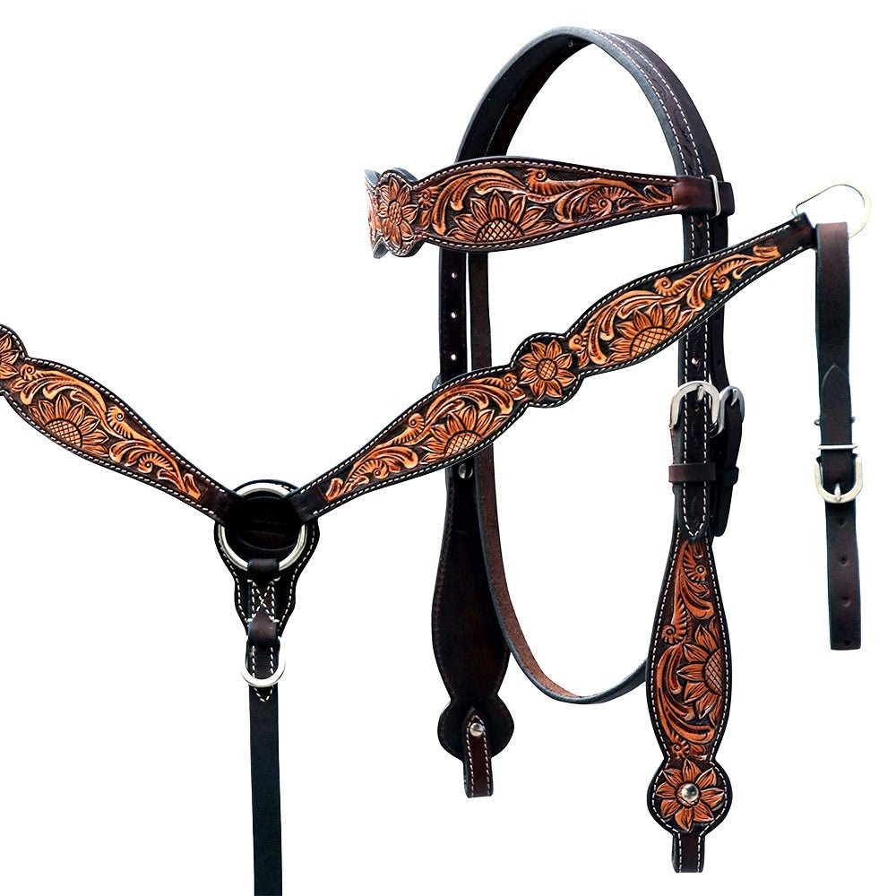 Hand-Carved Leather Western Headstall And Breast Collar Set For Training And Showing