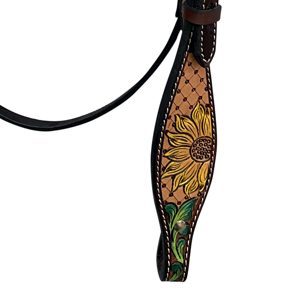 HILASON Western Horse Headstall &amp; Breast Collar Tack Set American Leather Sunflower Carving Brown
