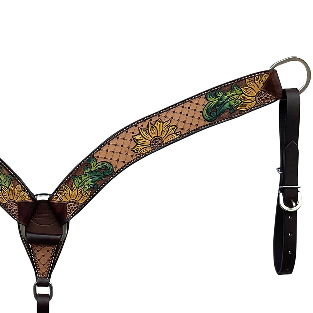 HILASON Western Horse Headstall &amp; Breast Collar American Leather Floral Carving