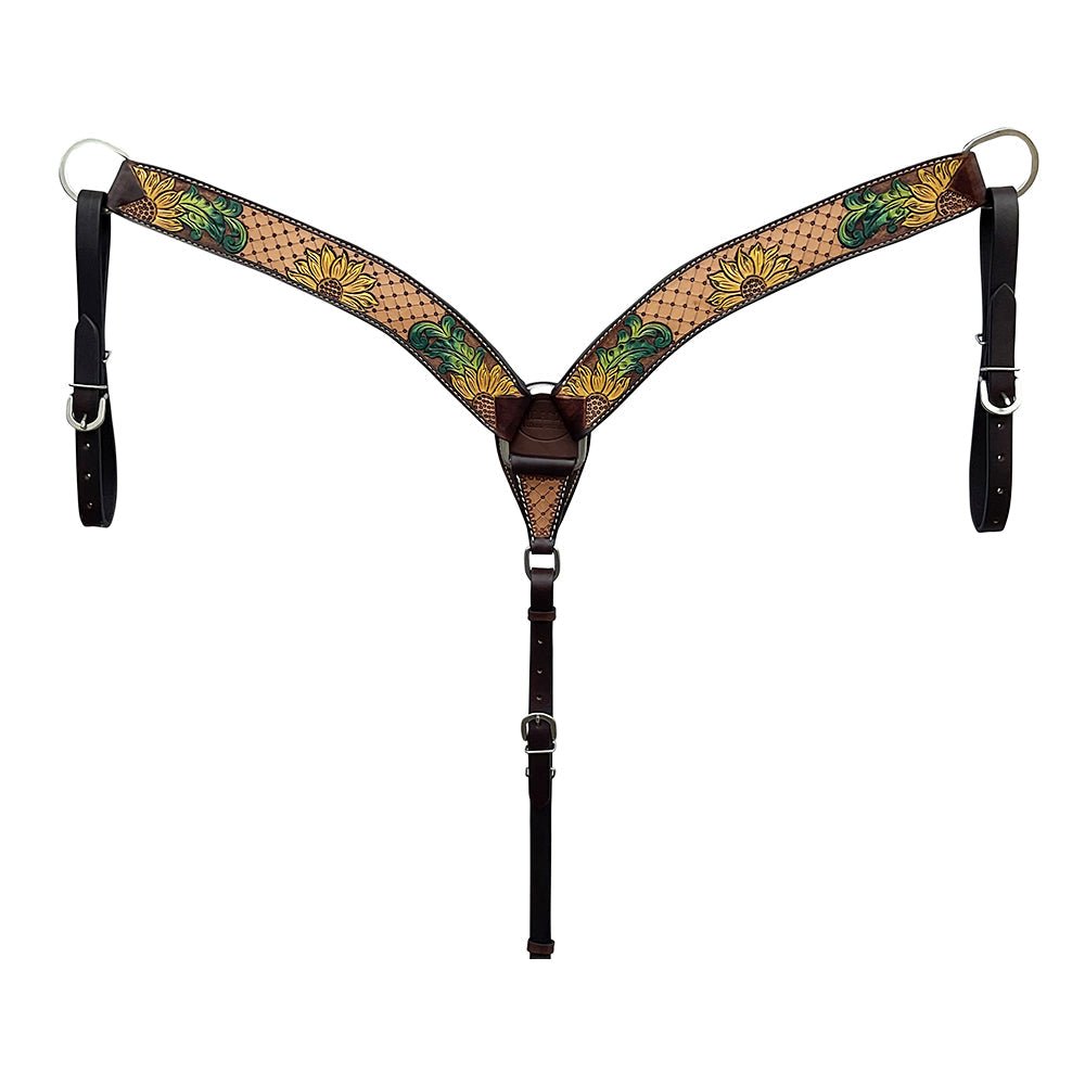 HILASON Western Horse Headstall &amp; Breast Collar American Leather Floral Carving