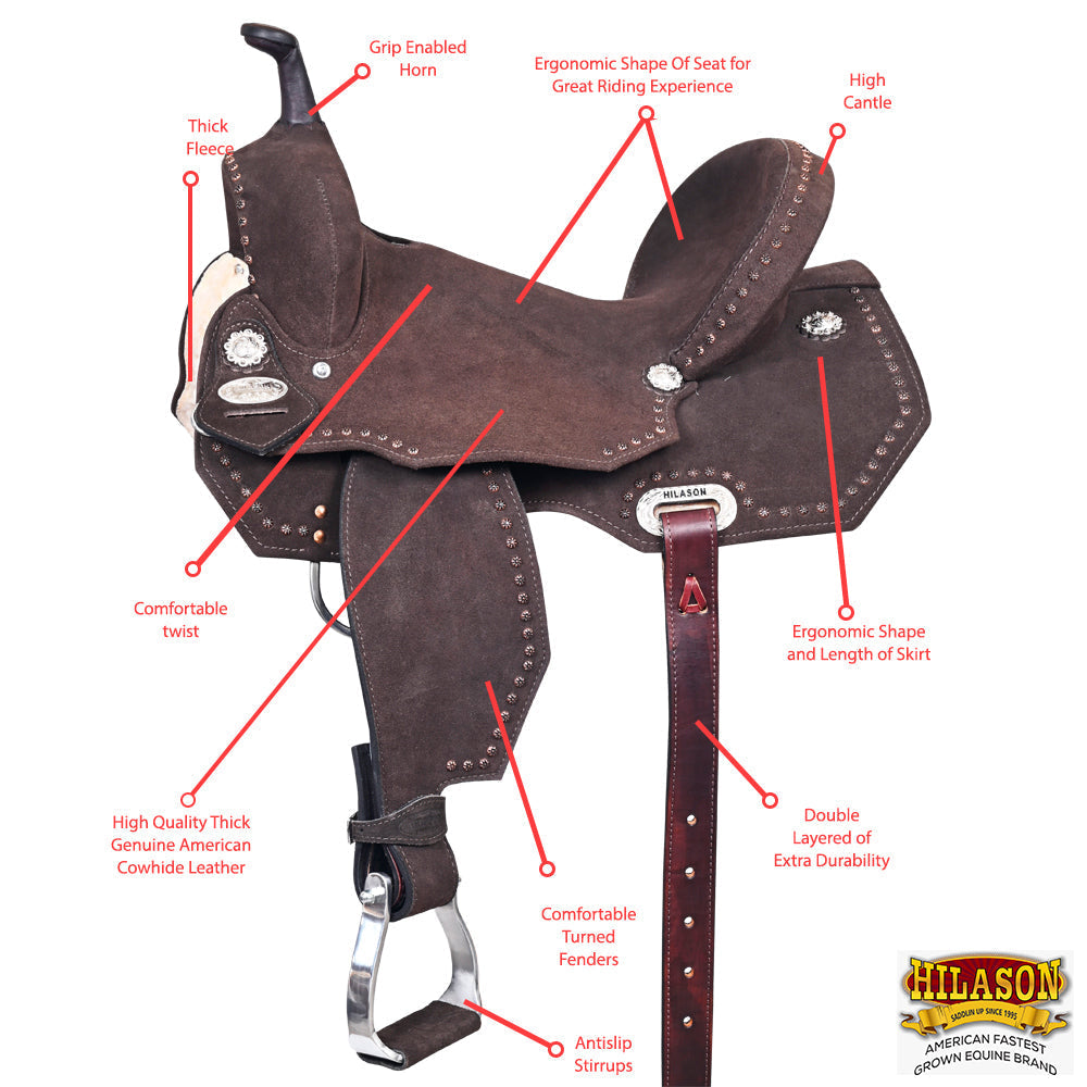 Hilason Western Horse Flex Tree Barrel Trail In Suede Leather Saddle Brown