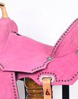 Resilient Western Barrel Trailriding Saddle With Pink Suede Leather And Ergonomic Tree