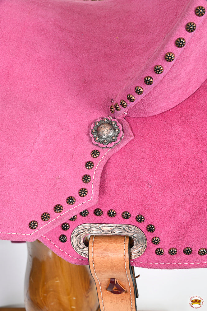 Resilient Western Barrel Trailriding Saddle With Pink Suede Leather And Ergonomic Tree
