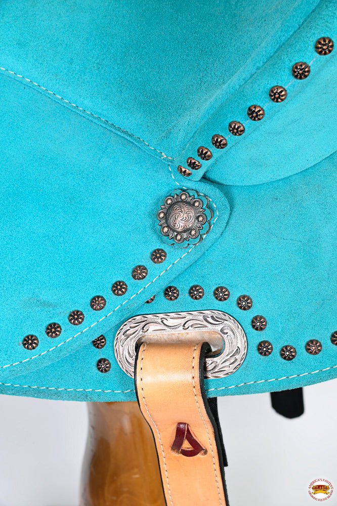 Western Barrel Saddle With Flex Tree Turquoise Suede Leather
