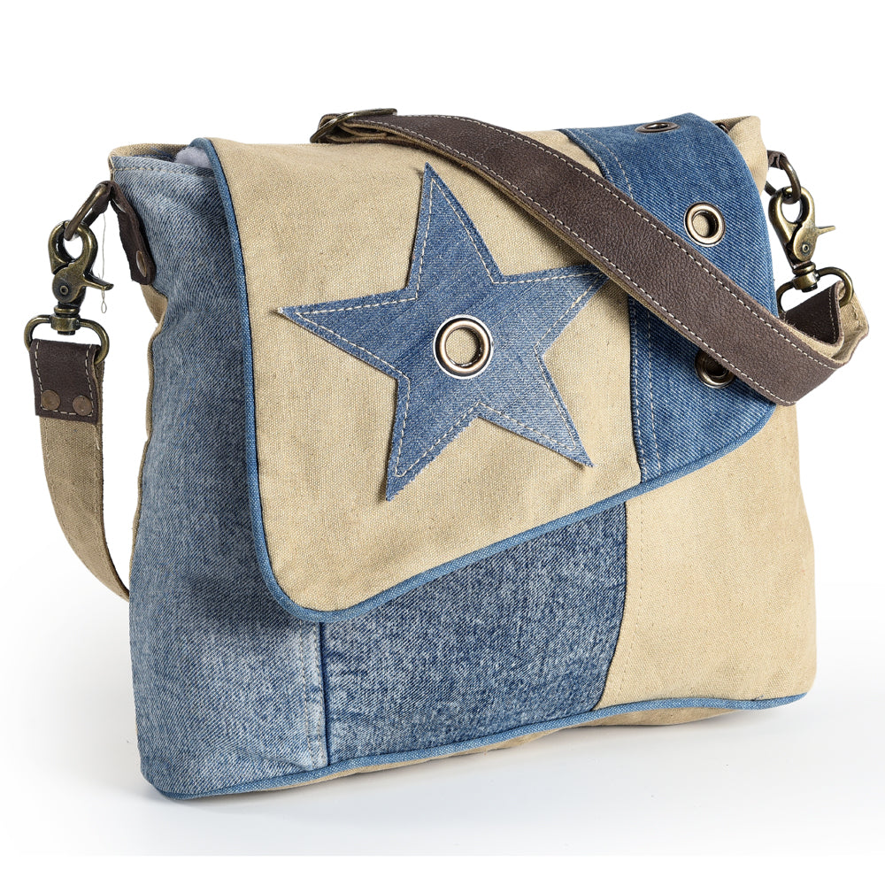 OHLAY KB549 Cross Body Upcycled Canvas 100% cotton Denim Genuine Leather women bag western handbag purse