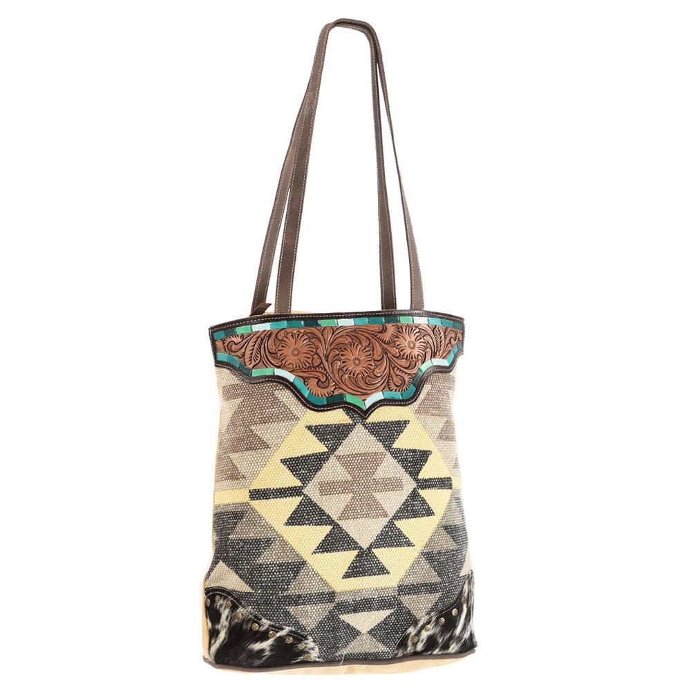 OHLAY KB567 TOTE Hand Tooled Upcycled Wool Upcycled Canvas Hair-on Genuine Leather women bag western handbag purse