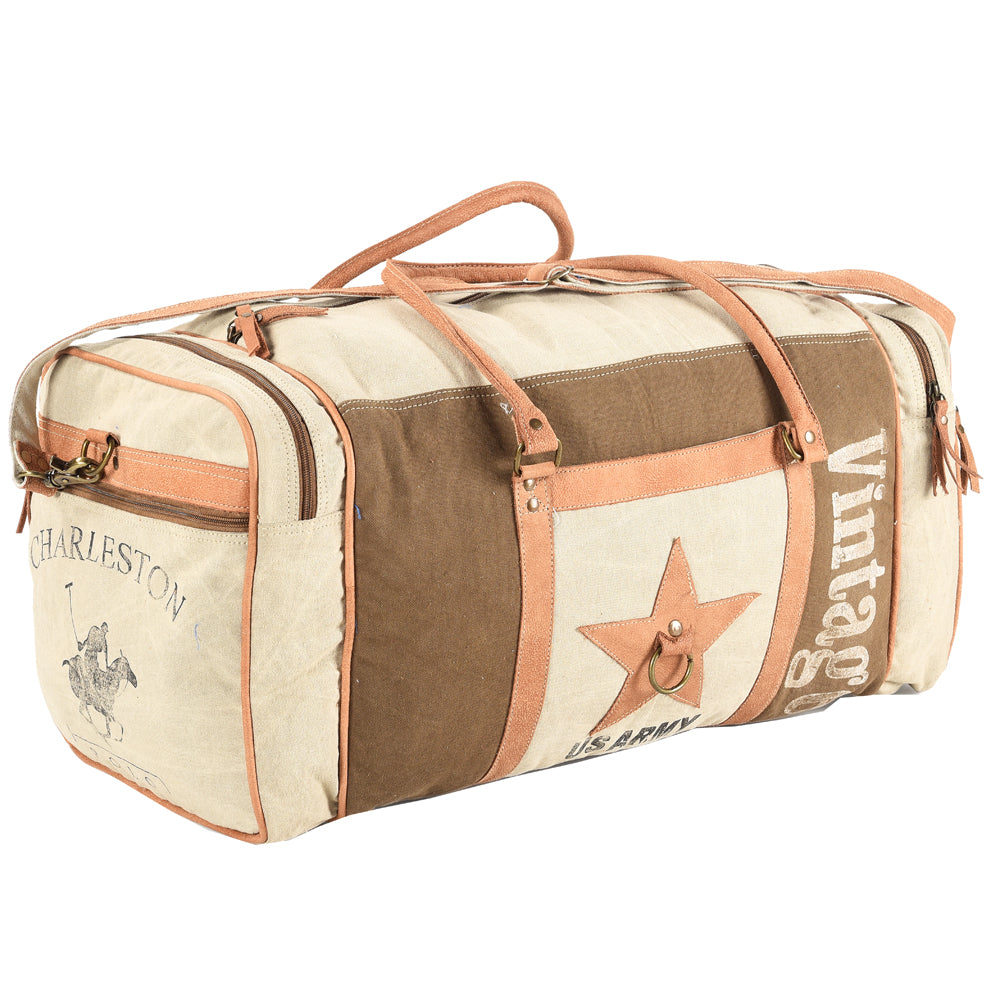 OHLAY KB581 DUFFEL Upcycled Canvas Genuine Leather women bag western handbag purse