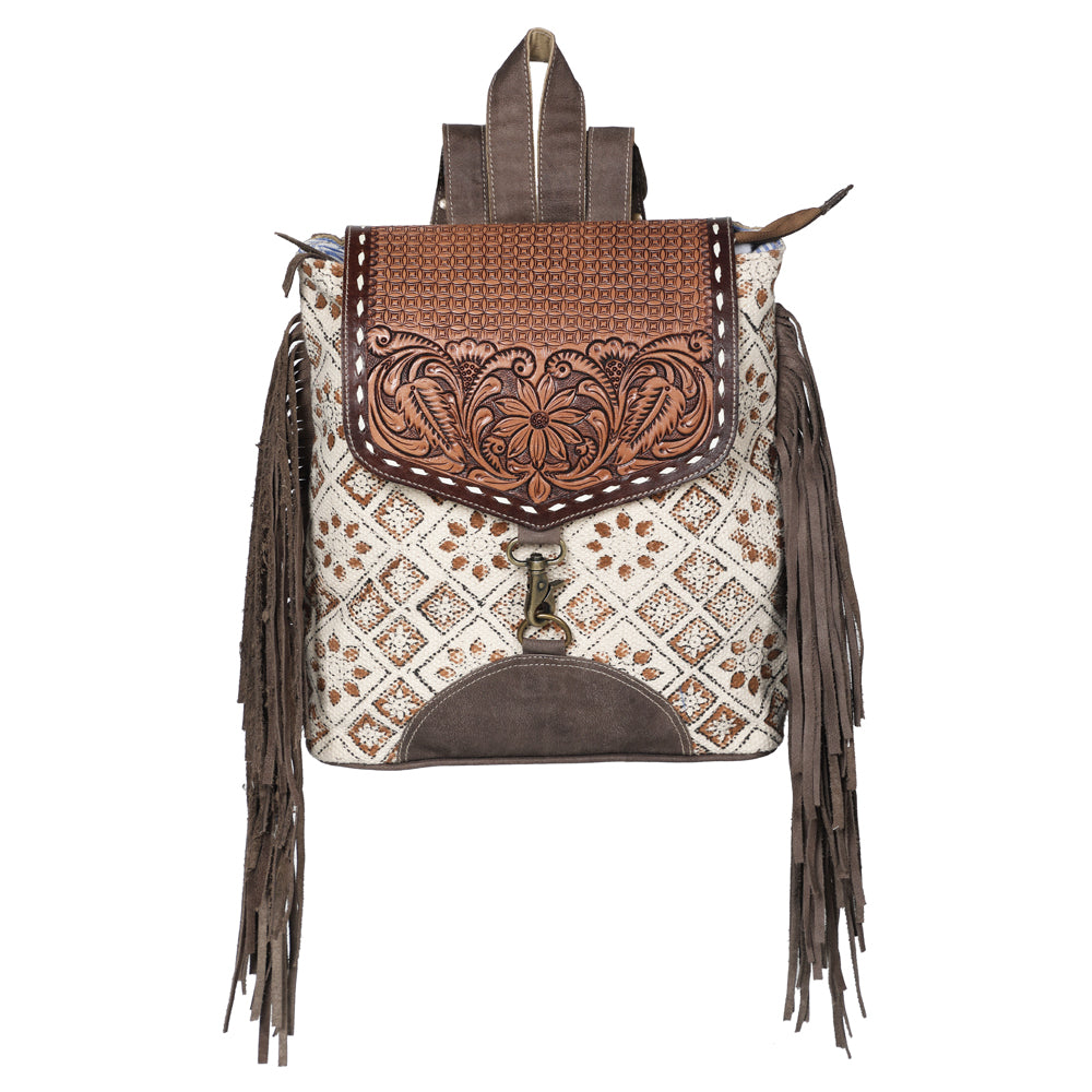 OHLAY KB601 Backpack Hand Tooled Upcycled Canvas Genuine Leather women bag western handbag purse