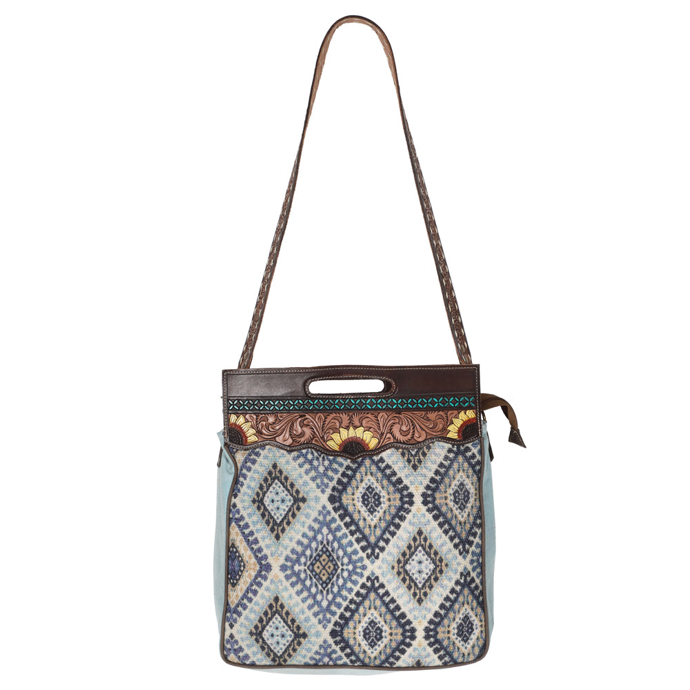 OHLAY KB632 Cross Body Hand Tooled Upcycled Canvas Genuine Leather women bag western handbag purse