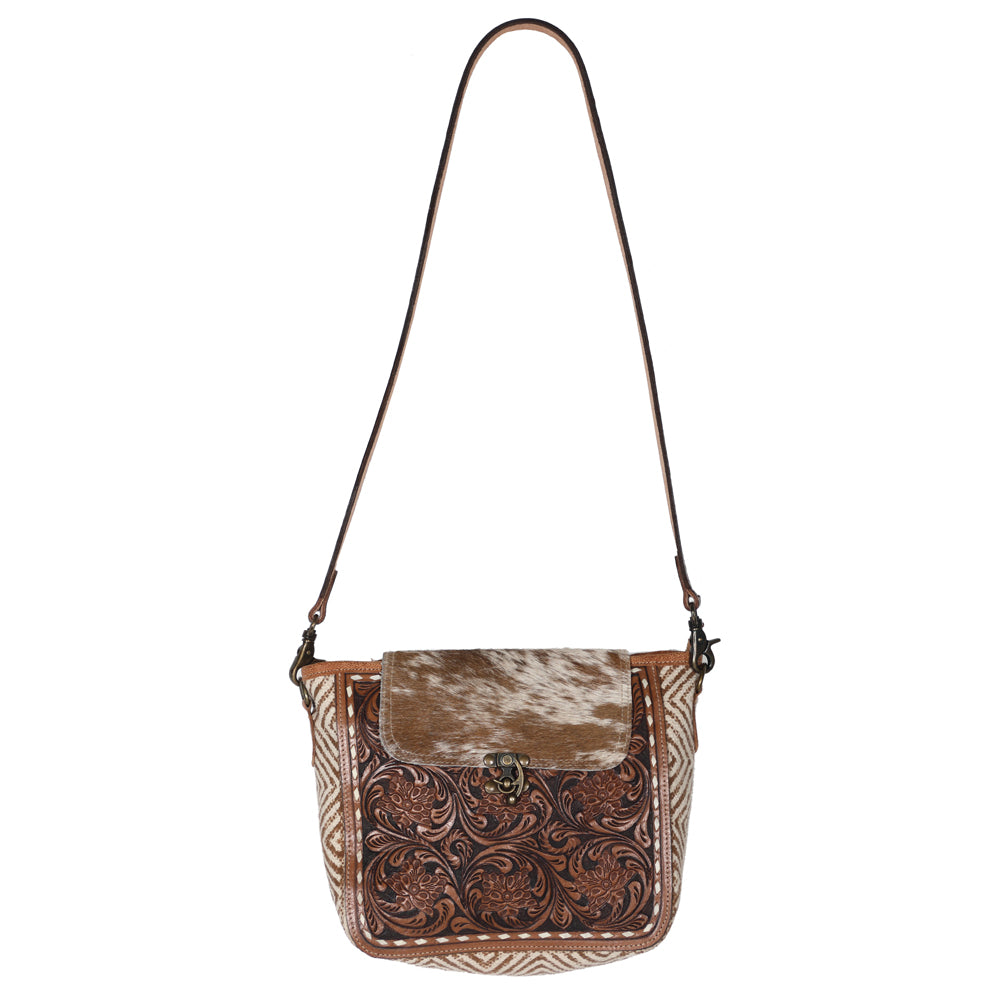 OHLAY KB638 Cross Body Hand Tooled Upcycled Wool Upcycled Canvas Hair-On Genuine Leather women bag western handbag purse