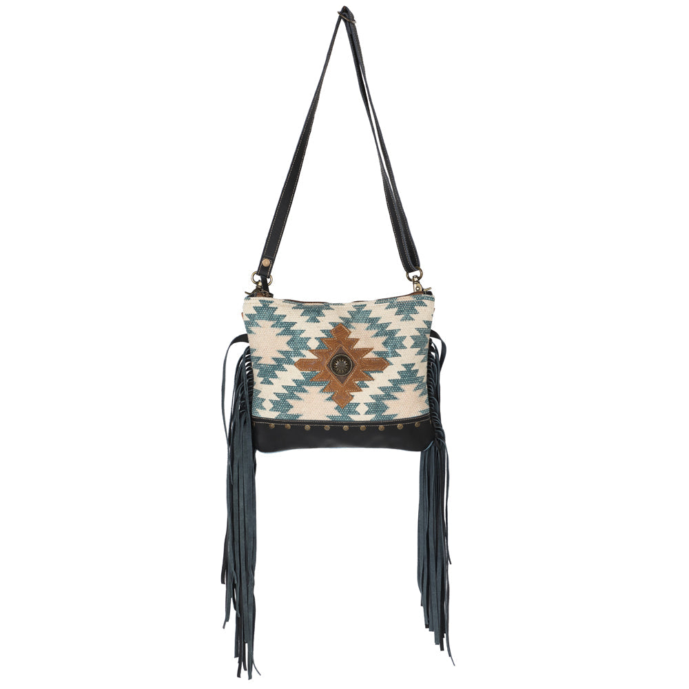 OHLAY KB655 Cross Body Upcycled Wool Upcycled Canvas Embossed Genuine Leather women bag western handbag purse