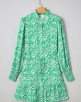 Paisley Button-Front Tied Waist Mini Dress