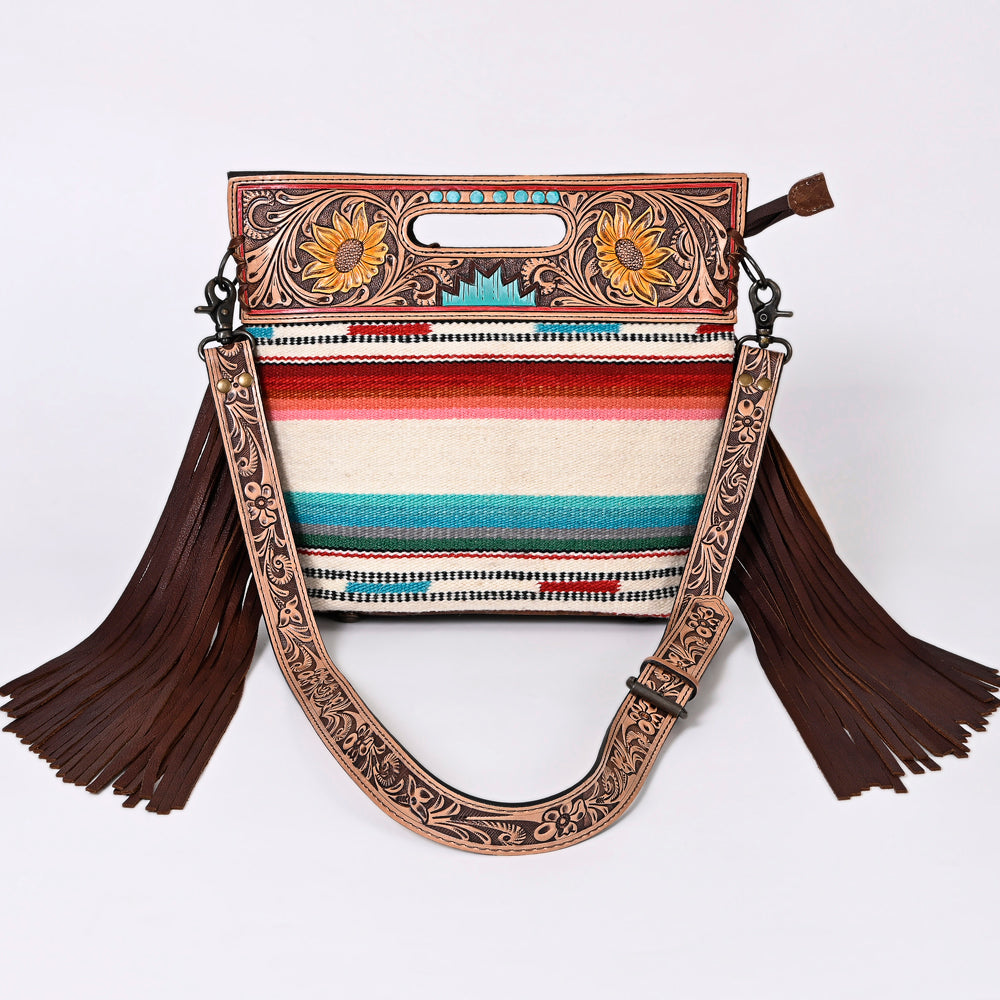 Hand Tooled Saddle Blanket Leather Western Clutch For Women