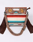 Hand Tooled Saddle Blanket Leather Western Clutch For Women