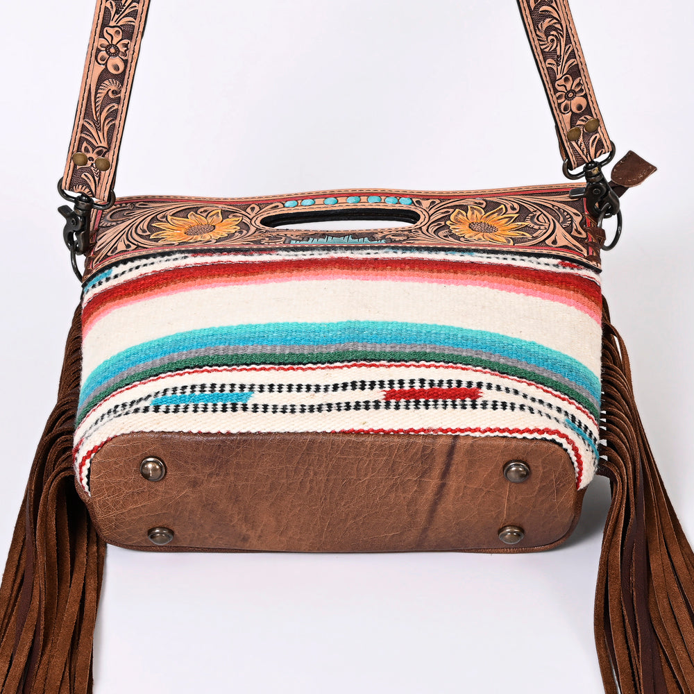 Hand Tooled Saddle Blanket Leather Western Clutch For Women