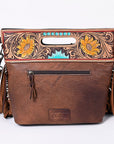 Hand Tooled Saddle Blanket Leather Western Clutch For Women