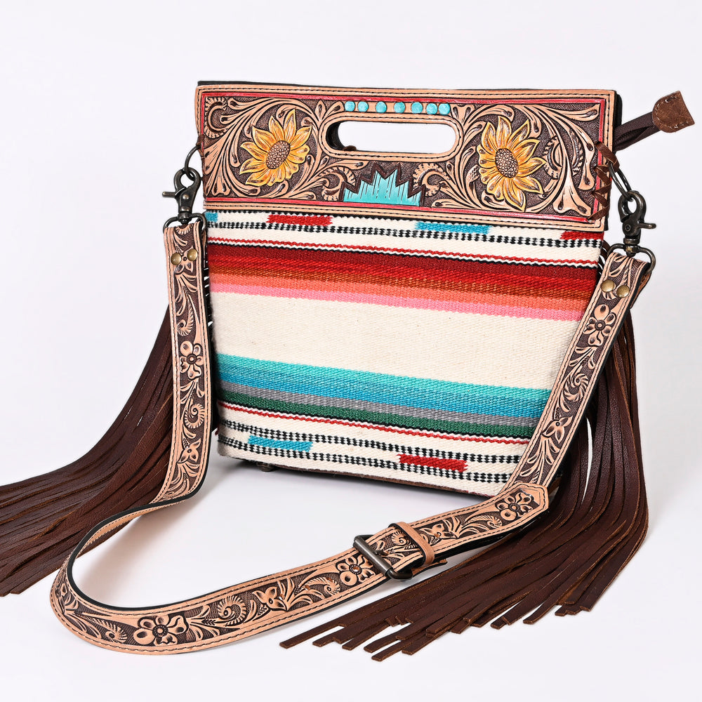 Hand Tooled Saddle Blanket Leather Western Clutch For Women