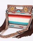 Hand Tooled Saddle Blanket Leather Western Clutch For Women