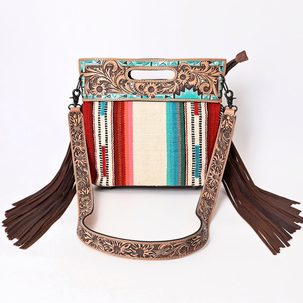 Hand Tooled Saddle Blanket Leather Western Clutch For Women