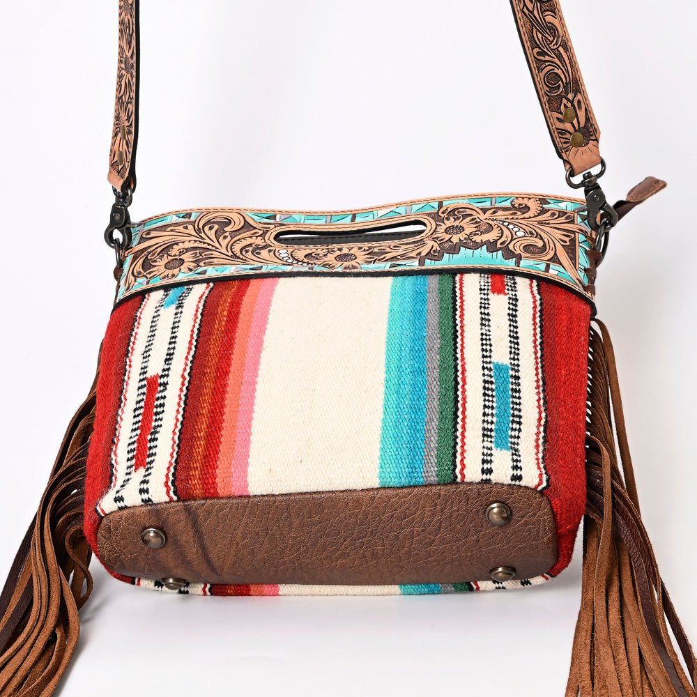Hand Tooled Saddle Blanket Leather Western Clutch For Women
