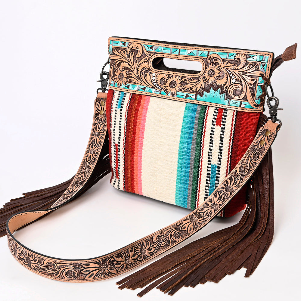 Hand Tooled Saddle Blanket Leather Western Clutch For Women