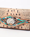 American Darling Wallet Hand Tooled Crocodile Embossed Genuine Leather Women Bag Western Handbag Purse