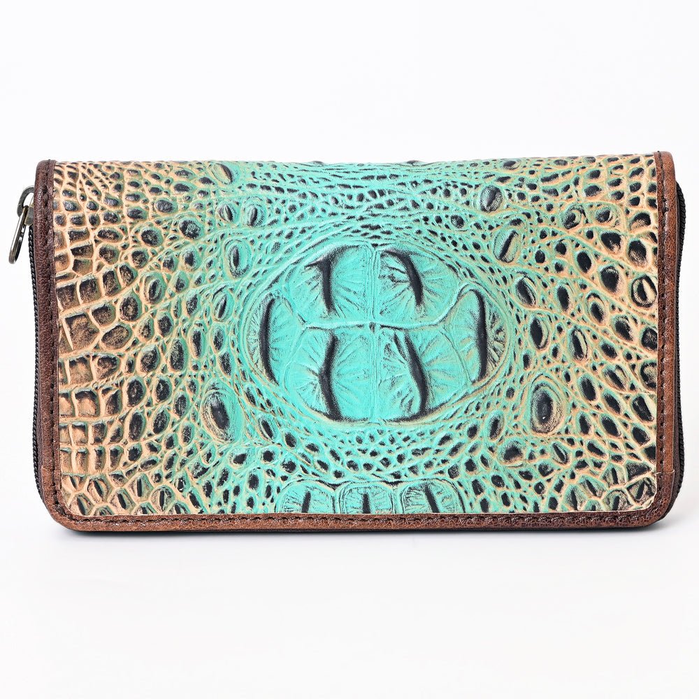 American Darling Wallet Hand Tooled Crocodile Embossed Genuine Leather Women Bag Western Handbag Purse
