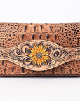 American Darling Wallet Hand Tooled Crocodile Embossed Genuine Leather Women Bag Western Handbag Purse